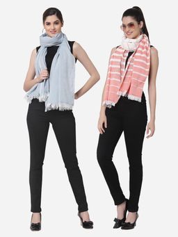 ARRABI - Multi Solid Handwoven Cotton Stoles (Pack of 2)