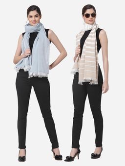 ARRABI - Multi Solid Handwoven Cotton Stoles (Pack of 2)