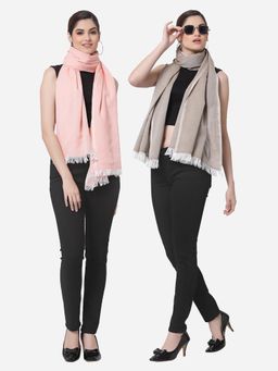 ARRABI - Multi Solid Handwoven Cotton Stoles (Pack of 2)