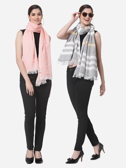 ARRABI - Multi Solid Handwoven Cotton Stoles (Pack of 2)