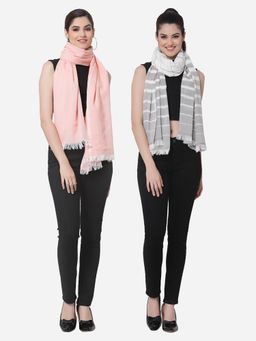 ARRABI - Multi Solid Handwoven Cotton Stoles (Pack of 2)