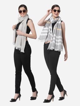 ARRABI - Multi Solid Handwoven Cotton Stoles (Pack of 2)