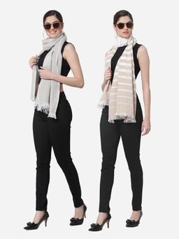 ARRABI - Multi Solid Handwoven Cotton Stoles (Pack of 2)