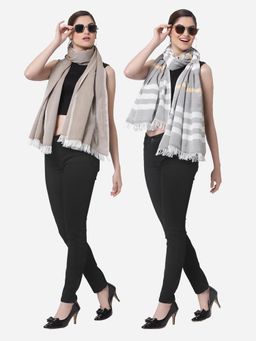 ARRABI - Multi Solid Handwoven Cotton Stoles (Pack of 2)