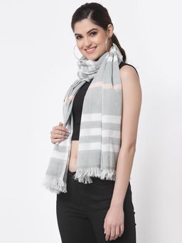 ARRABI - Grey Striped Handwoven Cotton Full Size Stole