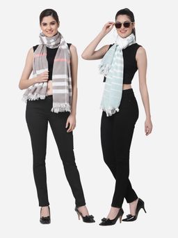 ARRABI - Multi Solid Handwoven Cotton Stoles (Pack of 2)