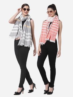 ARRABI - Multi Solid Handwoven Cotton Stoles (Pack of 2)