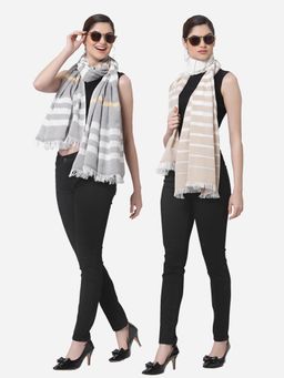 ARRABI - Multi Solid Handwoven Cotton Stoles (Pack of 2)