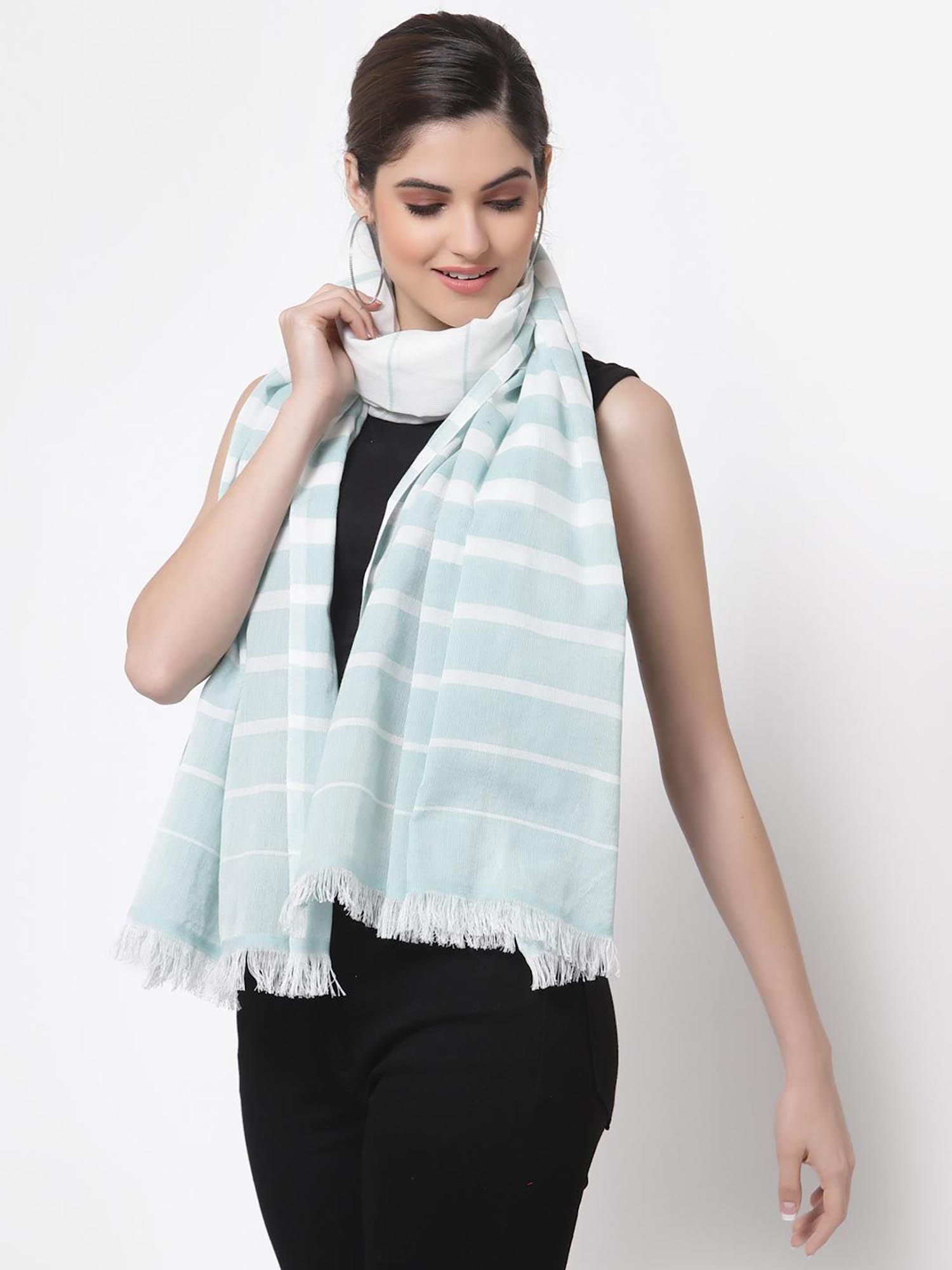 Green Striped Handwoven Cotton Full Size Stole-image-9