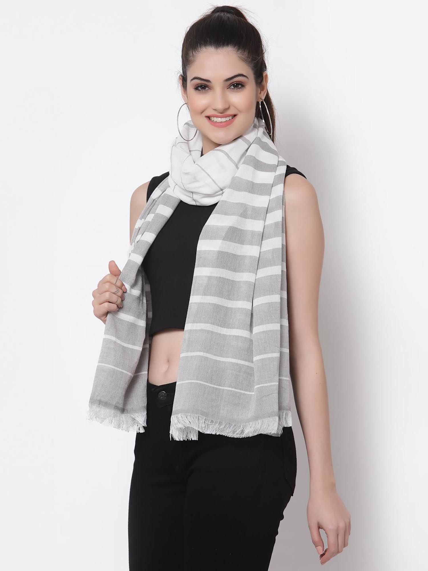 arrabi Grey Striped Handwoven Cotton Full Size Stole-picture-30