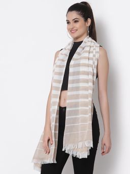 ARRABI - Beige Striped Handwoven Cotton Full Size Stole