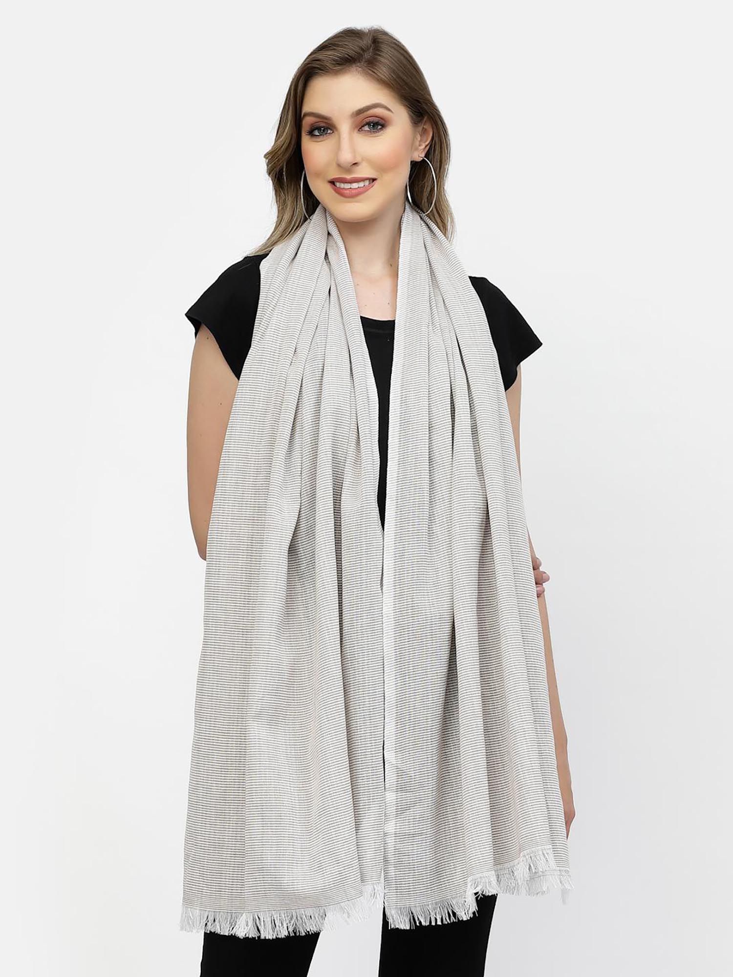 arrabi Grey Striped Handwoven Cotton Full Size Stole-picture-25