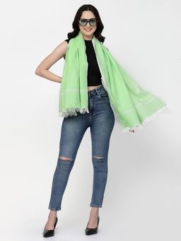 ARRABI - Green Solid Handwoven Cotton Full Size Stole