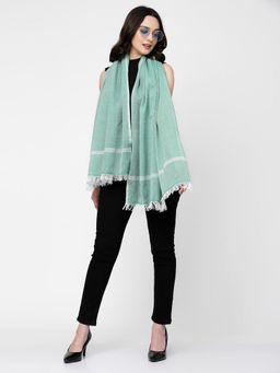 ARRABI - Blue Solid Handwoven Cotton Full Size Stole