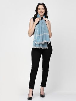 ARRABI - Blue Striped Handwoven Cotton Full Size Stole