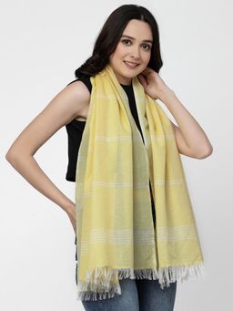 ARRABI - Yellow Striped Handwoven Cotton Full Size Stole