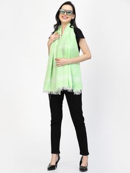 ARRABI - Green Striped Handwoven Cotton Full Size Stole