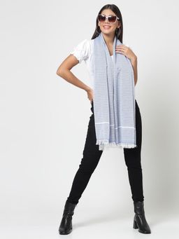 ARRABI - Blue Striped Handwoven Cotton Full Size Stole