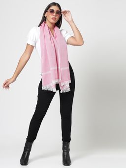 ARRABI - Pink Striped Handwoven Cotton Full Size Stole