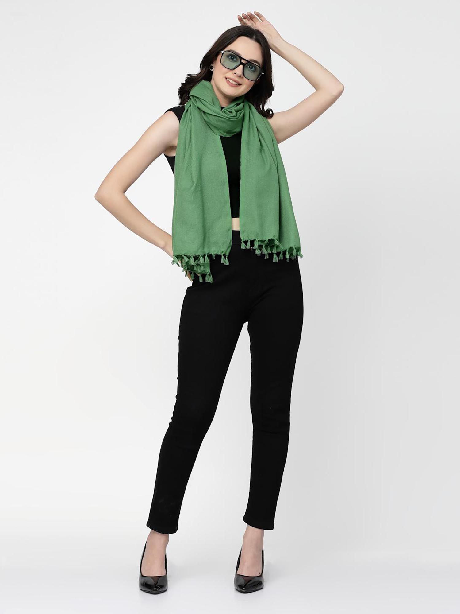 Green Striped Handwoven Cotton Full Size Stole-image-8