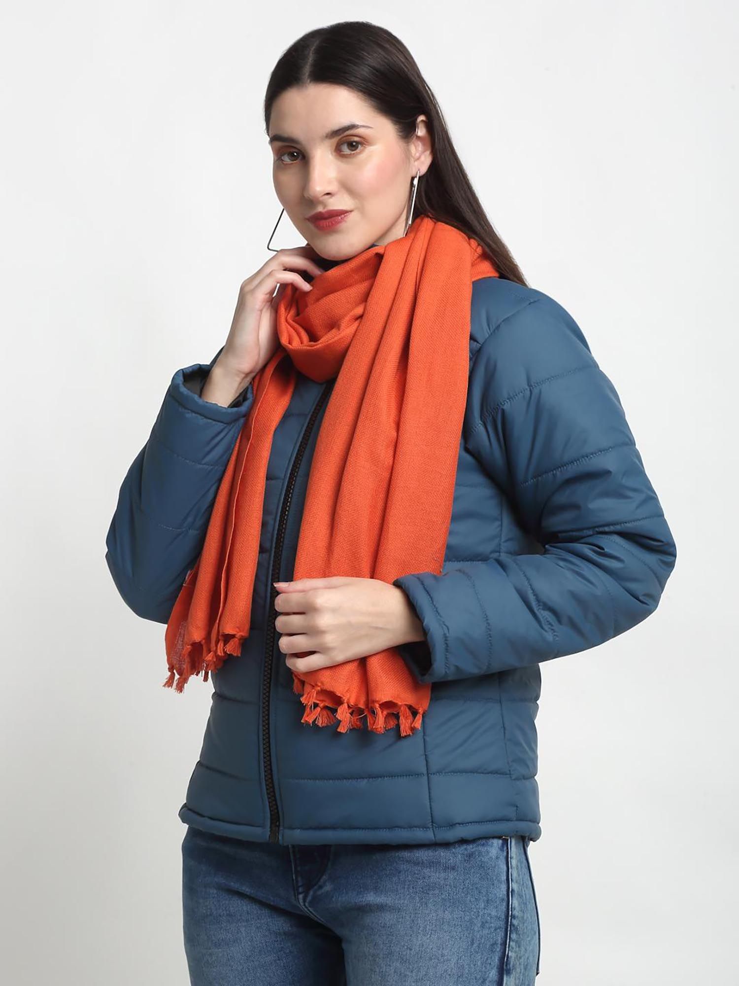 arrabi Orange Solid Handwoven Cotton Full Size Stole-picture-15