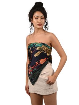 Odette - Black Printed Satin Scarf for Women