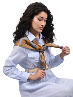 Odette - Grey Printed Satin Scarf for Women