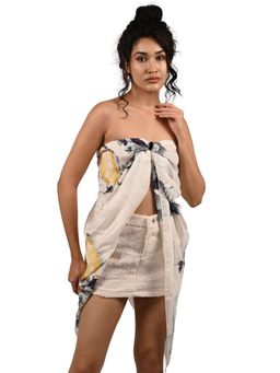 Odette - Ivory Printed Satin Scarf for Women