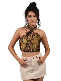 Odette - Black Printed Satin Scarf for Women