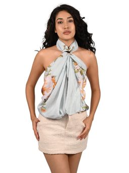 Odette - Light Blue Printed Satin Scarf for Women