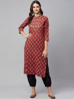 Divena - Maroon Cotton Straight Kurta