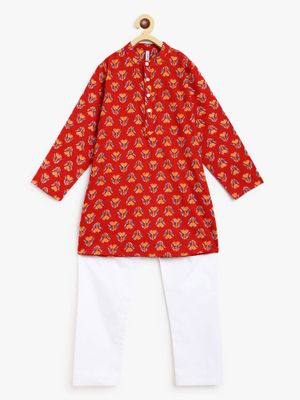 Campana Boys Palash Kurta Pyjama Set - Kantha Block Print - Indigo & Beige