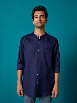 Likha - Blue Cotton Flex Solid Full Sleeves Mens Shirt LIKMW16