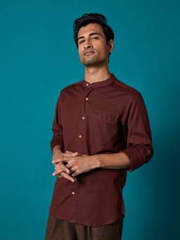 Likha - Brown Cotton Flex Solid Full Sleeves Mens Shirt LIKMW16