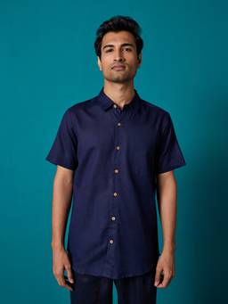 Likha - Blue Cotton Flex Solid Half Sleeves Mens Shirt LIKMW18