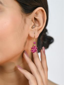 Ratnavali Jewels - American Diamond CZ Gold Plated Red Dangle Drop Hook Earrings