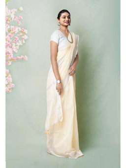 Unnati Silks - Cream Pure Bengal Sico Saree with Unstitched Blouse
