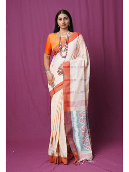 Unnati Silks - Beige Pure Pochampally Linen Saree with Unstitched Blouse