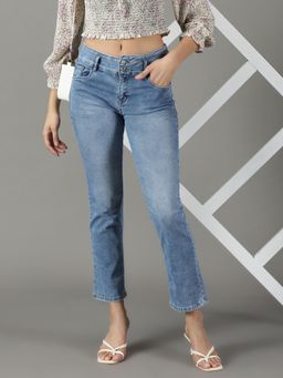 SHOWOFFFF - Women's Stretchable Clean Look Blue Straight Fit Jeans