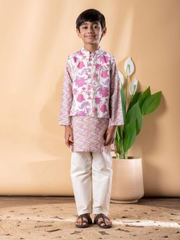 Readiprint - Straight style Cotton fabric Purple kurta and Pyjama with Nehru jacket