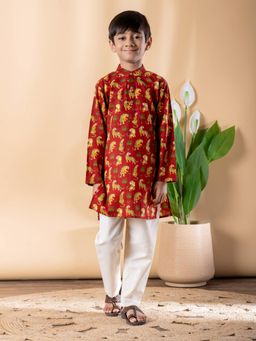 Readiprint - Straight Style Cotton Fabric Maroon Kurta And Pyjama