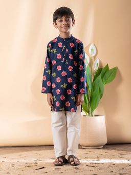 Readiprint - Straight Style Cotton Fabric Blue Kurta And Pyjama