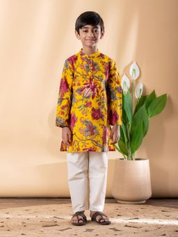 Readiprint - Straight Style Cotton Fabric Yellow Kurta And Pyjama