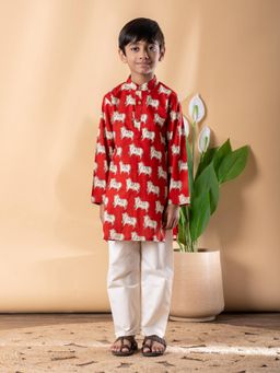 Readiprint - Straight Style Cotton Fabric Red Kurta And Pyjama