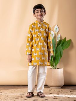 Readiprint - Straight Style Cotton Fabric Mustard Kurta And Pyjama