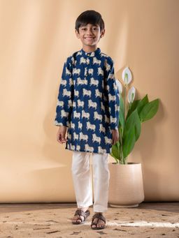 Readiprint - Straight Style Cotton Fabric Blue Kurta And Pyjama