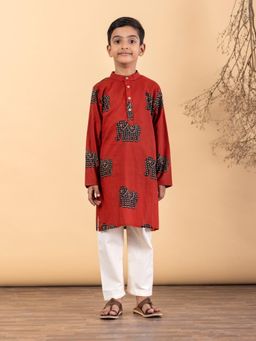 Readiprint - Straight Style Cotton Fabric Maroon Kurta And Pyjama