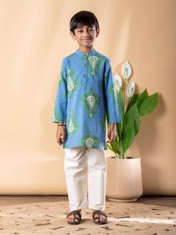 Readiprint - Straight Style Cotton Fabric Teal Kurta And Pyjama