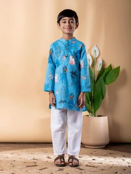 Readiprint - Straight Style Cotton Fabric Teal Kurta And Pyjama