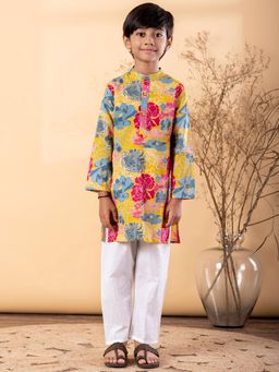 Readiprint - Straight Style Cotton Fabric Yellow Kurta And Pyjama